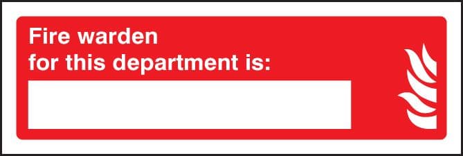 11034G Fire warden for this department is Rigid Plastic (300x100mm) Safety Sign