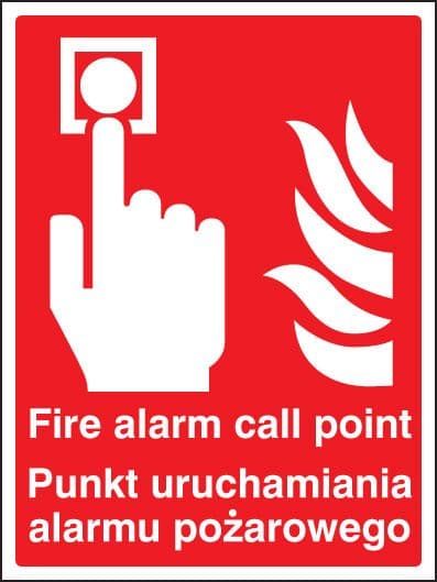 11057E Fire alarm call point (English/polish) Rigid Plastic (200x150mm) Safety Sign