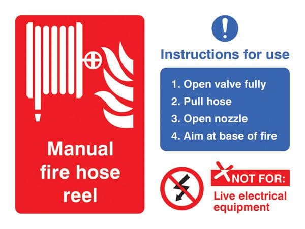 11072E Manual fire hose reel with instructions for use Rigid Plastic (200x150mm) Safety Sign