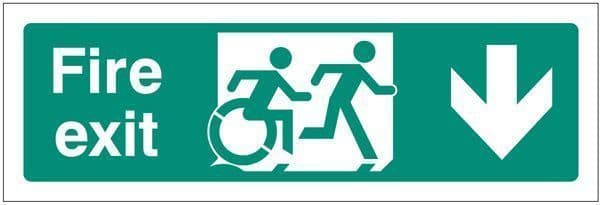 12165L Disabled fire exit arrow down - inclusive design Safety Sign