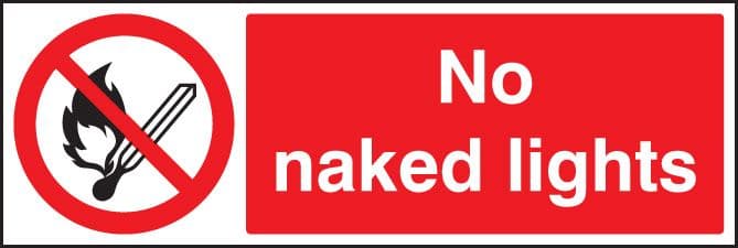 13005M No naked lights Rigid Plastic (600x200mm) Safety Sign
