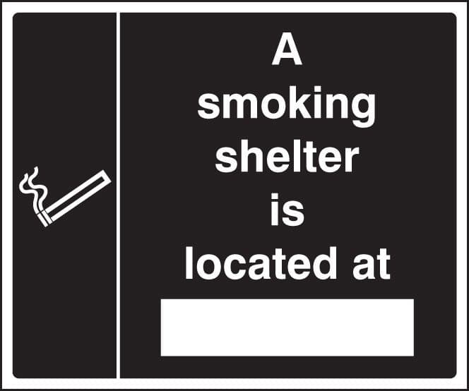 13250H Smoking shelter located at (white/black) Rigid Plastic (300x250mm) Safety Sign