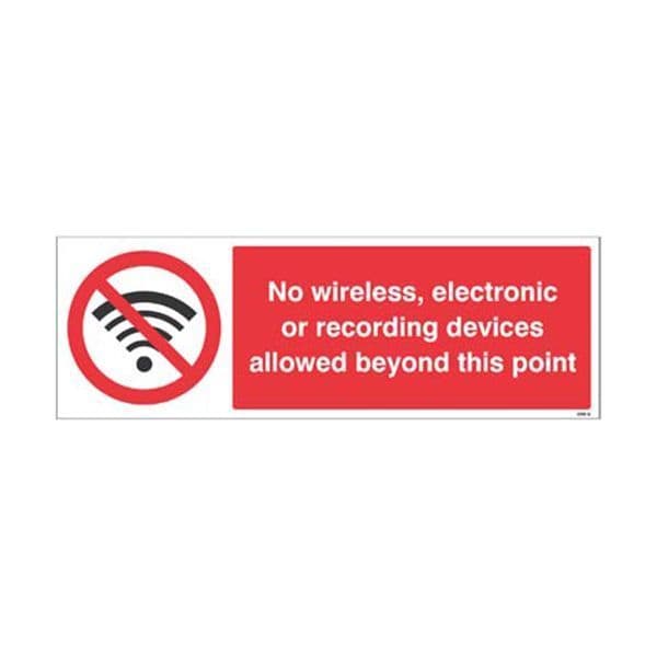 13671M No wireless electronic or recording devices sign - Rigid Plastic (600x200mm)