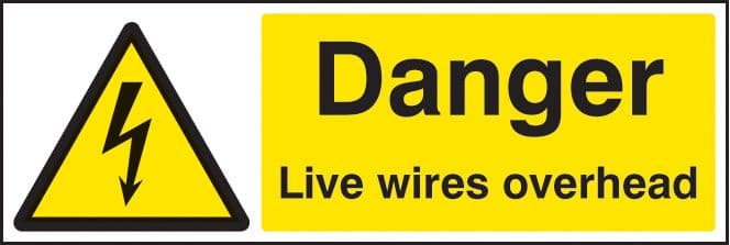 14018M Danger live wires overhead Rigid Plastic (600x200mm) Safety Sign