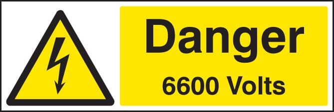14031G Danger 6600 volts Rigid Plastic (300x100mm) Safety Sign