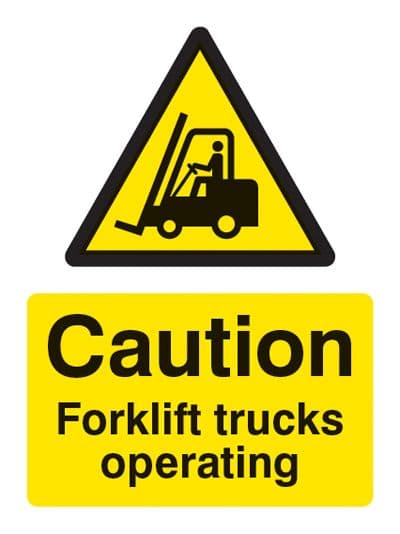 14215E Caution forklift trucks operating Rigid Plastic (200x150mm) Safety Sign