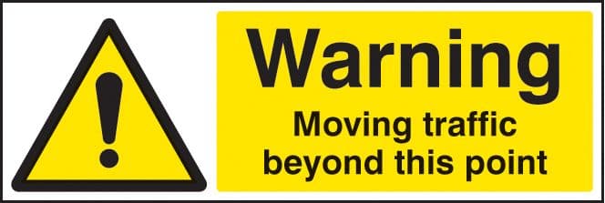 14491M Warning moving traffic beyond this point Rigid Plastic (600x200mm) Safety Sign