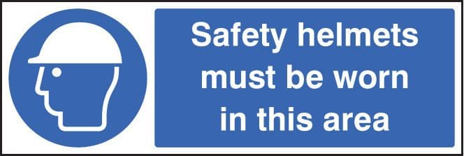 15016M Safety helmets must be worn in this area Rigid Plastic (600x200mm) Safety Sign