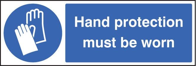 15203M Hand protection must be worn Rigid Plastic (600x200mm) Safety Sign