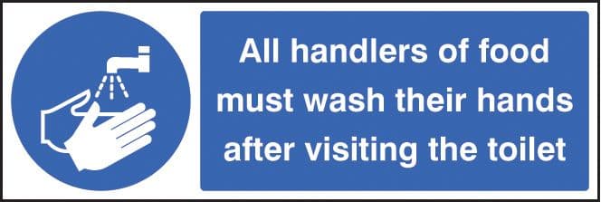 15610G Handlers of food must wash hands after toilet Rigid Plastic (300x100mm) Safety Sign