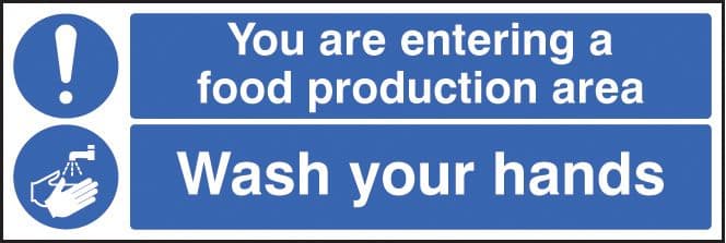 15620M You are entering food production area wash your hands Rigid Plastic (600x200mm) Safety Sign