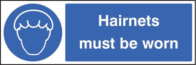 15627M Hairnets must be worn Rigid Plastic (600x200mm) Safety Sign