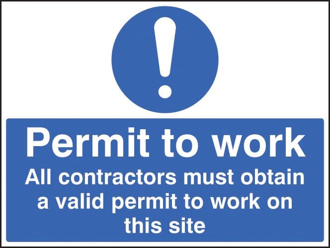 16411K Permit to work all contractors must obtain a permit Rigid Plastic (400x300mm) Safety Sign