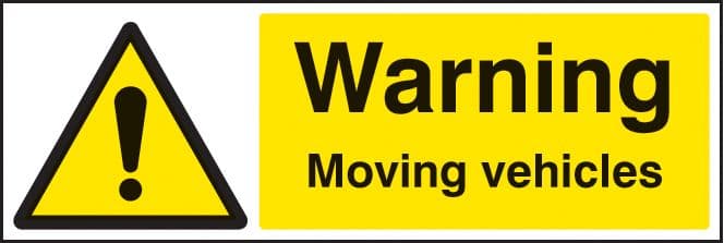 16504G Warning moving vehicles Rigid Plastic (300x100mm) Safety Sign