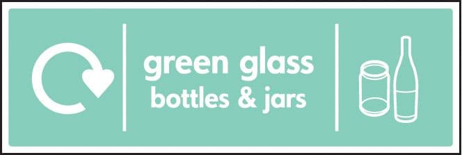 16641M WRAP Recycling Sign - Green glass bottles & jars Rigid Plastic (600x200mm) Safety Sign