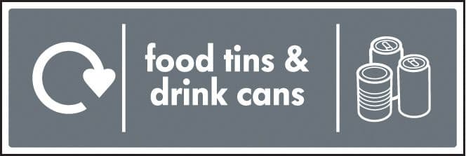16646M WRAP Recycling Sign - Food tins & drink cans Rigid Plastic (600x200mm) Safety Sign