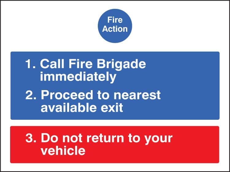 17565Q Fire action for car parks Rigid Plastic (600x450mm) Safety Sign