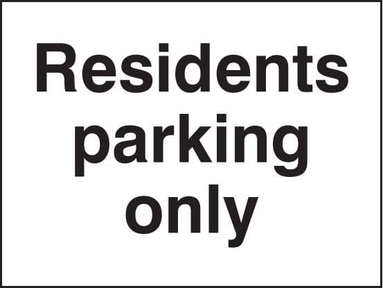 17582K Residents parking only Rigid Plastic (400x300mm) Safety Sign