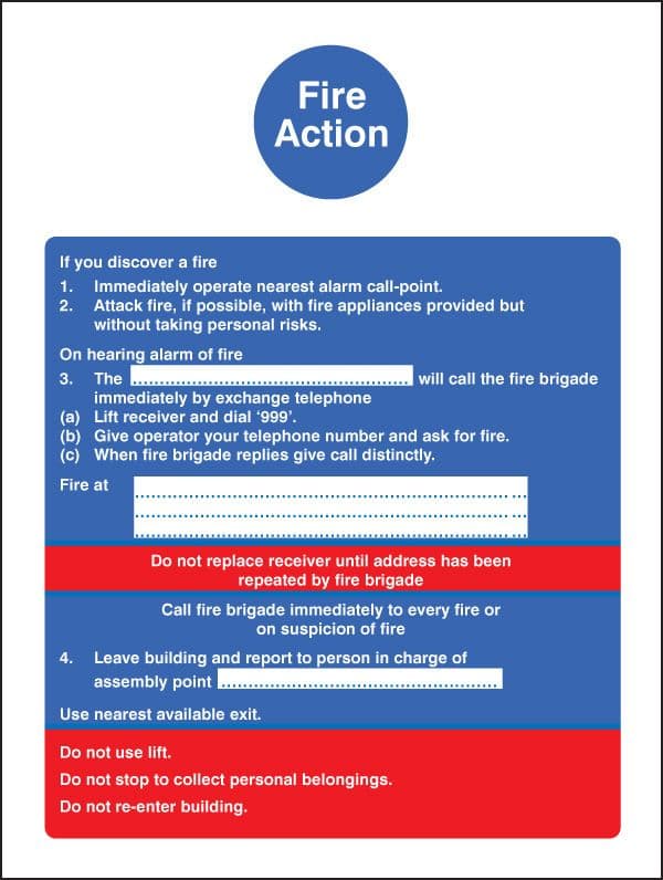 21402E Fire action with lift (fire service dialled manually) Self Adhesive Vinyl (200x150mm)