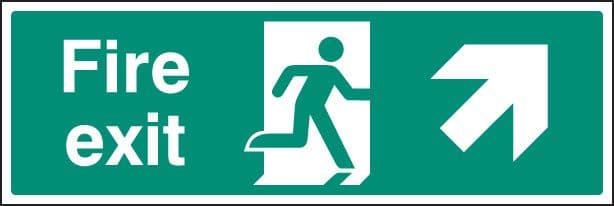 22002M Fire exit up and right Self Adhesive Vinyl (600x200mm) Safety Sign
