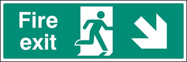 22006G Fire exit - down and right Self Adhesive Vinyl (300x100mm) Safety Sign
