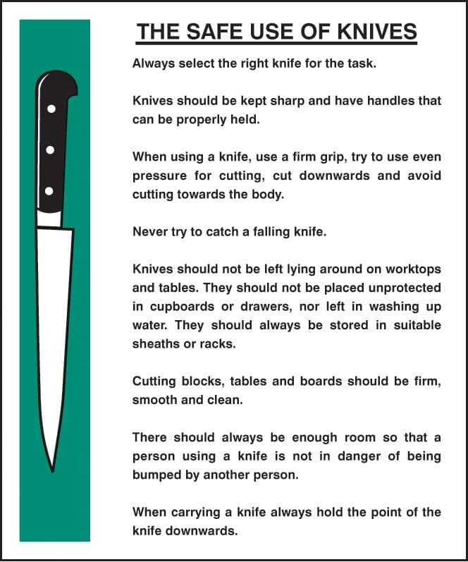 25617H Safe use of knives Self Adhesive Vinyl (300x250mm) Safety Sign