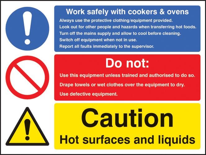 25625K Work safety with cookers & ovens Self Adhesive Vinyl (400x300mm) Safety Sign