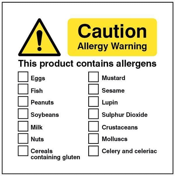 25631B Caution Allergy warning This product conatins allergens Safety Sign