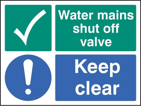 26051K Water mains shut off valve keep clear Self Adhesive Vinyl (400x300mm) Safety Sign