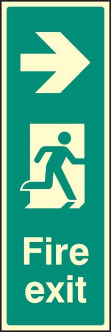 32058G Fire exit right (portrait) Photoluminescent Rigid (300x100mm) Safety Sign