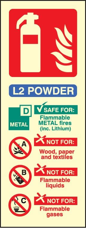 41242S L2 powder extinguisher identification Photoluminescent S/A Vinyl (75x200mm) Safety Sign