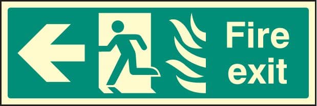 42083L Fire exit photo HTM (left) Photoluminescent S/A Vinyl (450x150mm) Safety Sign