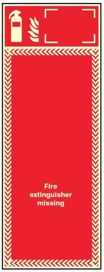 51029 Extinguisher missing board photoluminescent with ID sign option 300x800mm 3mm pvc back