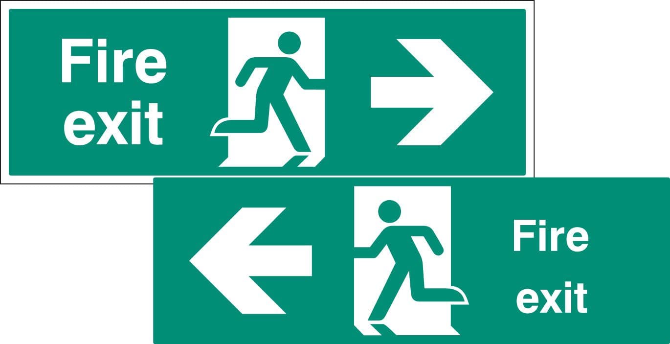 52100 Fire exit double sided with arrow 1200x400mm 5mm rigid (1200x400mm) Safety Sign