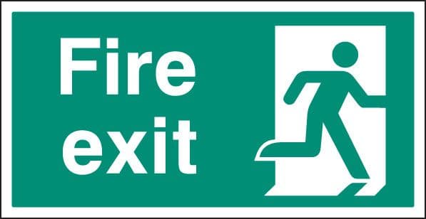 52105 Fire exit right BS single sided 800x400mm 5mm rigid (800x400mm) Safety Sign