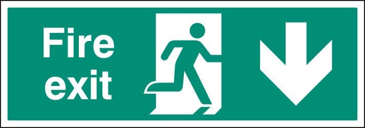 52139 Fire exit arrow down single sided 1200x400mm 5mm rigid (1200x400mm) Safety Sign
