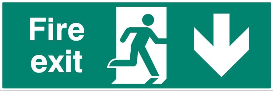 52161 Fire exit double sided with arrow down 1200x400mm 5mm rigid (1200x400mm) Safety Sign