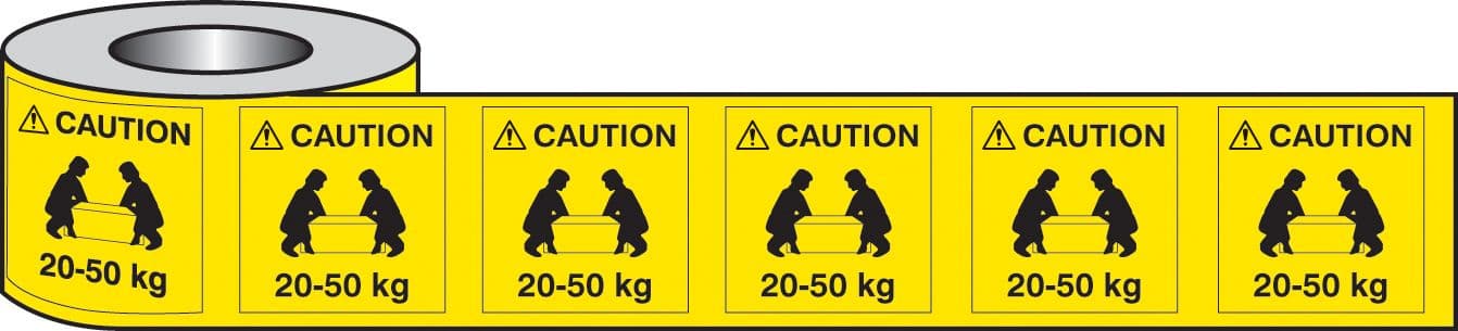 54030 Lifting labels caution 20-50kg roll of 500 50x50mm (50x50mm) Safety Sign