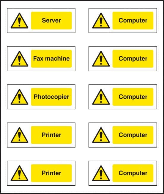 54040 Office labels (various machinery) sheet of 10 labels 40x18mm (40x18mm) Safety Sign