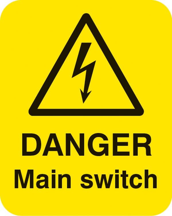 54057 Danger main switch Sheet of 25 labels 40x50mm (40x50mm) Safety Sign