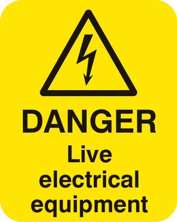 54058 Danger live electrical equipment Sheet of 25 labels 40x50mm (40x50mm) Safety Sign