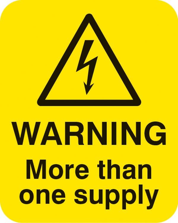 54060 Warning more than one supply Sheet of 25 labels 40x50mm (40x50mm) Safety Sign