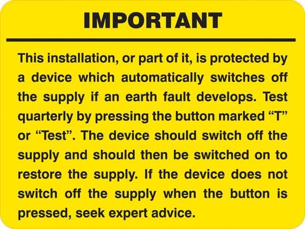 54065 RCD test Sheet of 9 Labels labels 100x75mm (100x75mm) Safety Sign