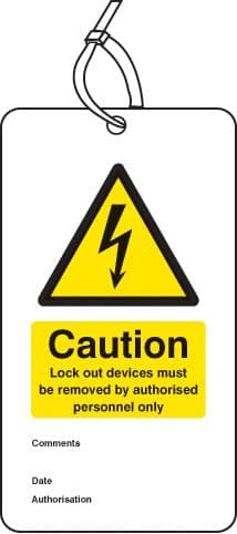 55074 Lockout Tag - Lock out device must be removed by... (80x150mm) Pk of 10 (80x150mm)