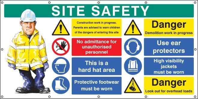 55086 Site Safety banner (as 58037) c/w eyelets (2440x1270mm) Safety Sign