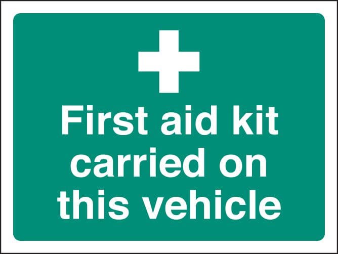 56037 First aid kit carried on this vehicle (face adhesive) (100x75mm) Safety Sign