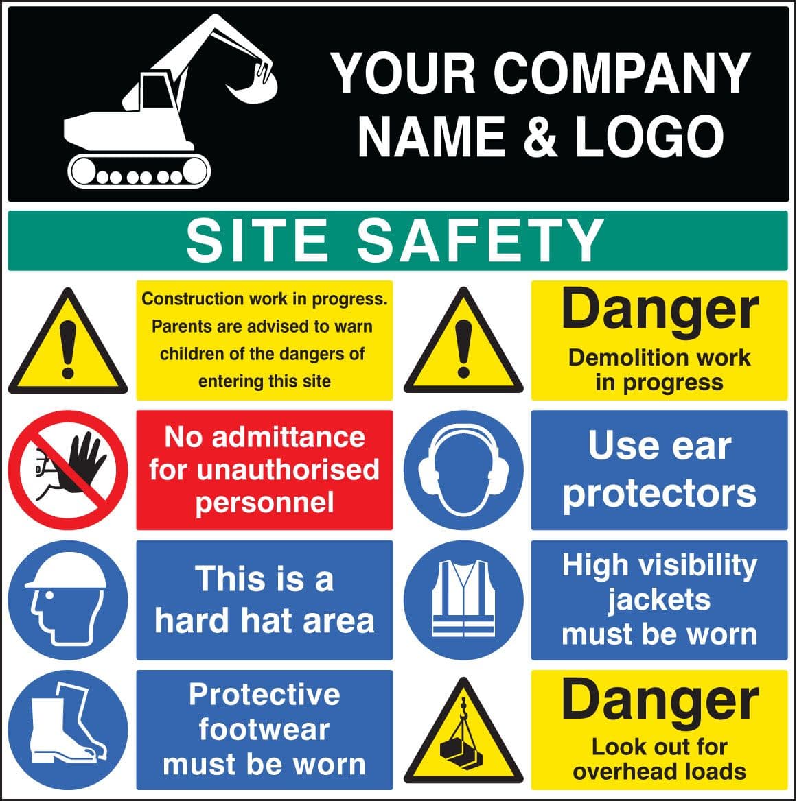 58027 Site safety board 1200x1200mm c/w logo (1200x1200mm) Safety Sign