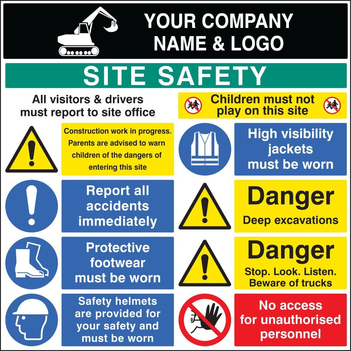 58028 Site safety board 1200x1200mm c/w logo (1200x1200mm) Safety Sign