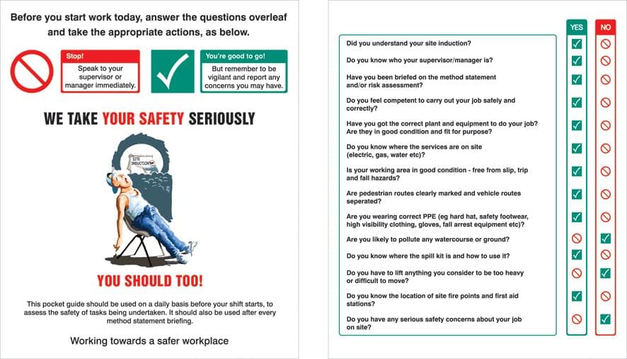 58055 Pocket Guide Site safety induction (Pack of 10) 75x90mm (75x90mm) Safety Sign