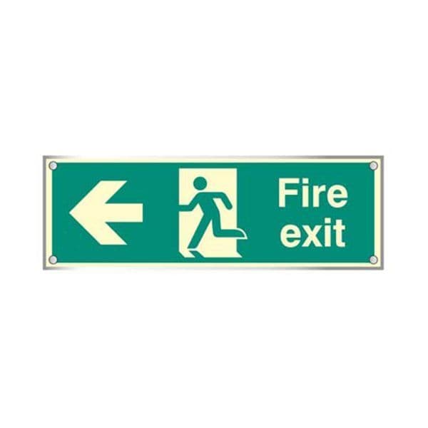 59471 Fire exit left visual impact 5mm acrylic photolum. sign 450x150mm c/w stand off locators